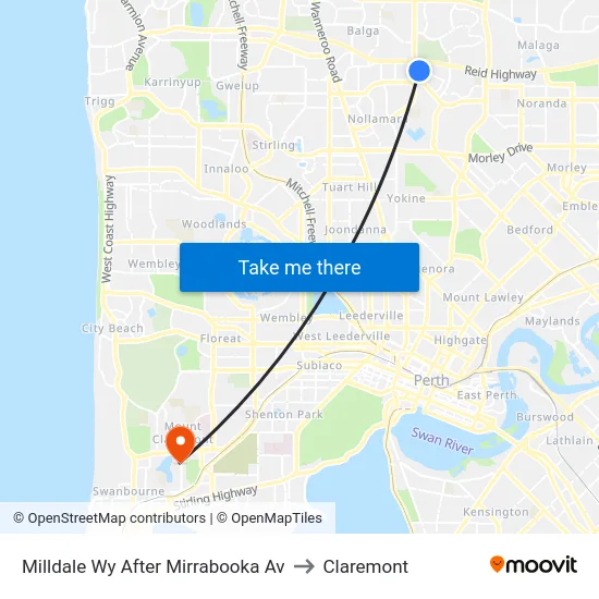 Milldale Wy After Mirrabooka Av to Claremont map
