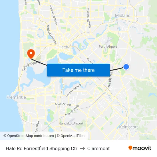 Hale Rd Forrestfield Shopping Ctr to Claremont map