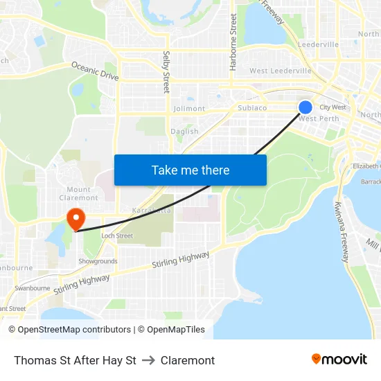 Thomas St After Hay St to Claremont map