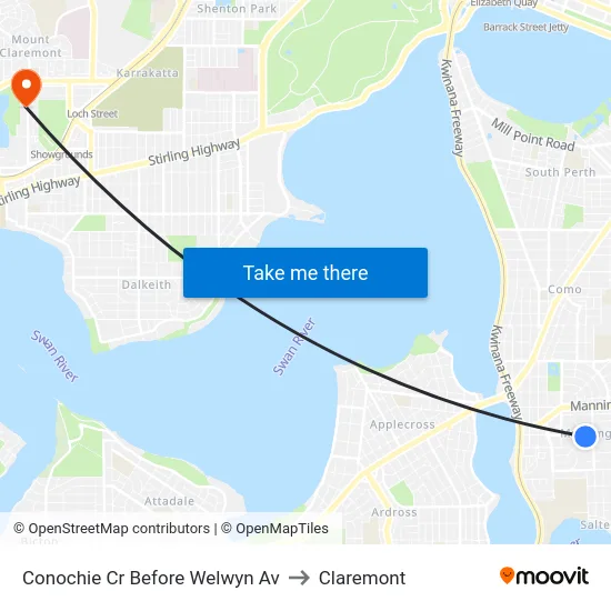 Conochie Cr Before Welwyn Av to Claremont map