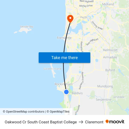 Oakwood Cr South Coast Baptist College to Claremont map