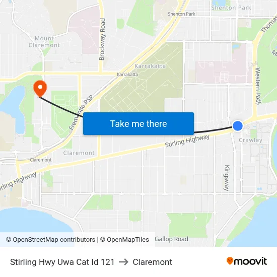 Stirling Hwy Uwa Cat Id 121 to Claremont map