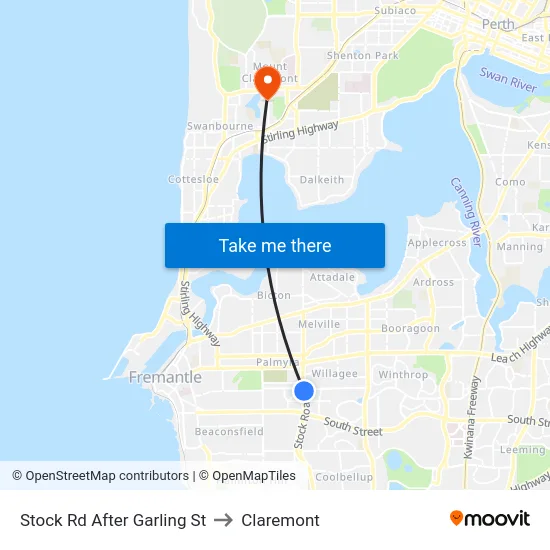 Stock Rd After Garling St to Claremont map