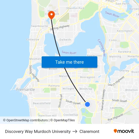 Discovery Way Murdoch University to Claremont map