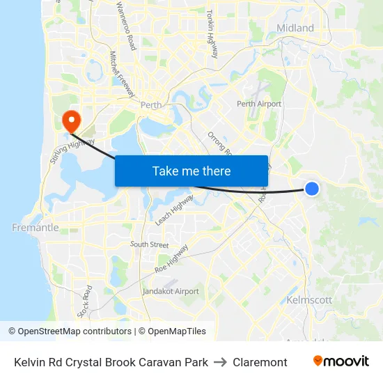 Kelvin Rd Crystal Brook Caravan Park to Claremont map