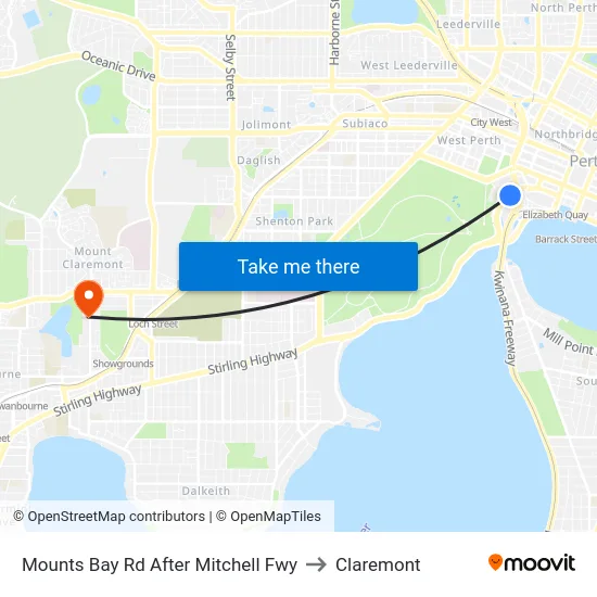 Mounts Bay Rd After Mitchell Fwy to Claremont map