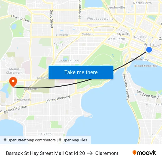 Barrack St Hay Street Mall Cat Id 20 to Claremont map
