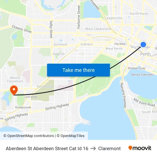 Aberdeen St Aberdeen Street Cat Id 16 to Claremont map