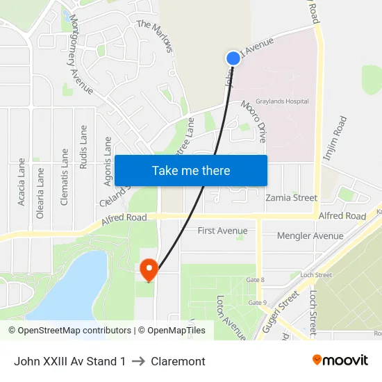 John XXIII Av Stand 1 to Claremont map