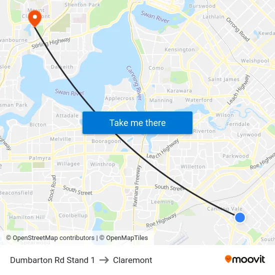 Dumbarton Rd Stand 1 to Claremont map