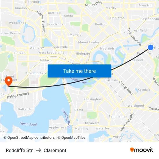 Redcliffe Stn to Claremont map