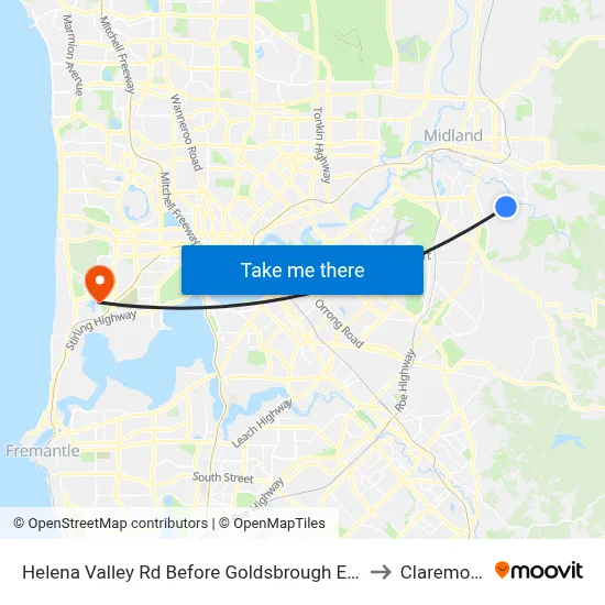 Helena Valley Rd Before Goldsbrough Ent to Claremont map