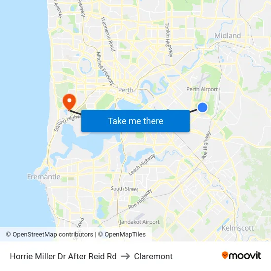 Horrie Miller Dr After Reid Rd to Claremont map