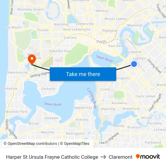 Harper St Ursula Frayne Catholic College to Claremont map