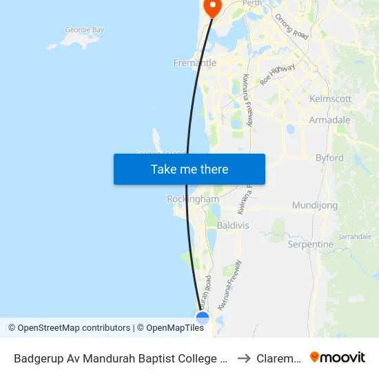 Badgerup Av Mandurah Baptist College Stand 2 to Claremont map