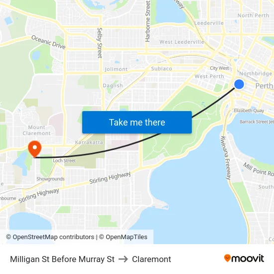 Milligan St Before Murray St to Claremont map