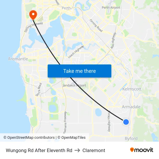 Wungong Rd After Eleventh Rd to Claremont map