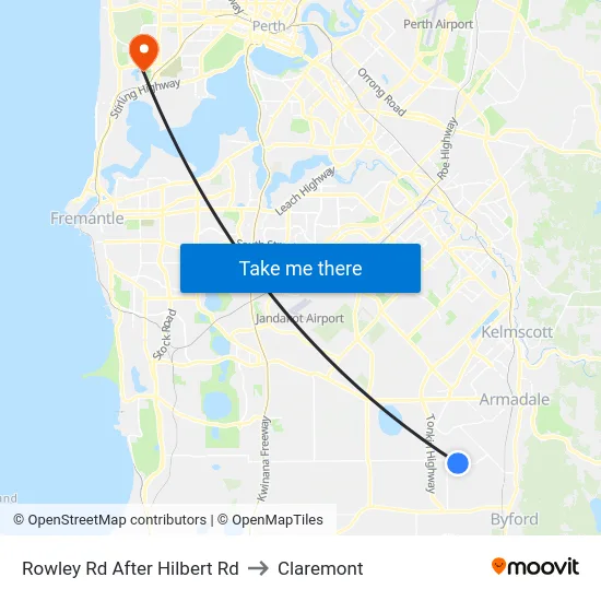 Rowley Rd After Hilbert Rd to Claremont map