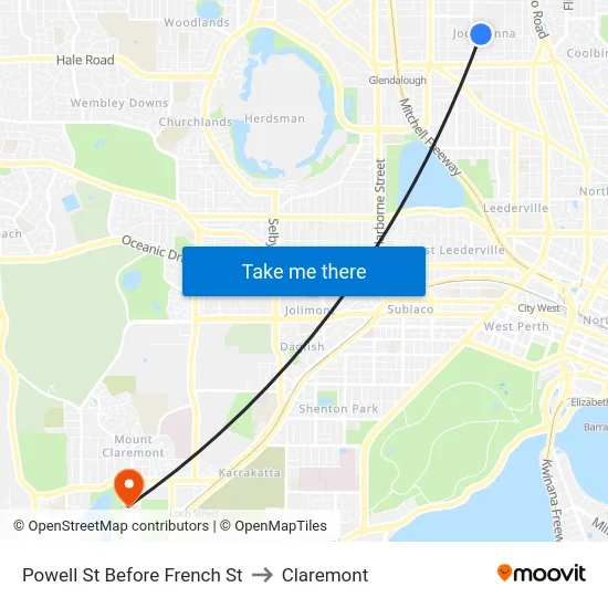 Powell St Before French St to Claremont map