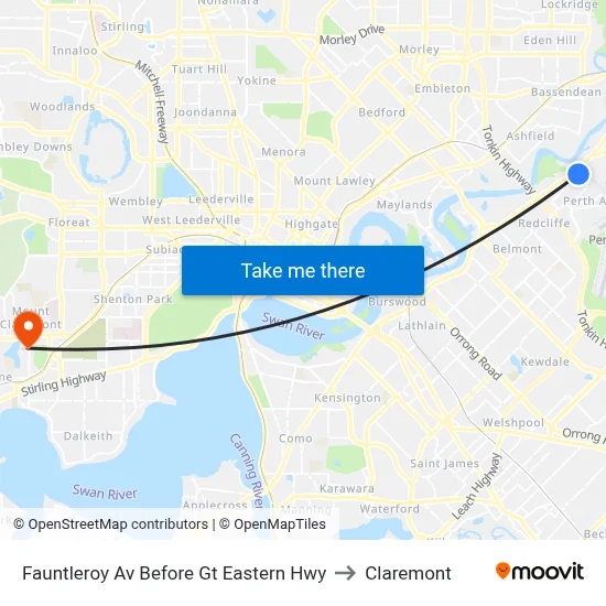 Fauntleroy Av Before Gt Eastern Hwy to Claremont map
