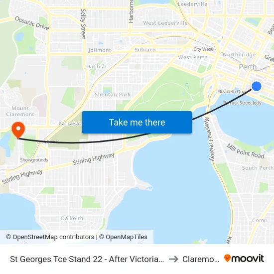 St Georges Tce Stand 22 - After Victoria Av to Claremont map