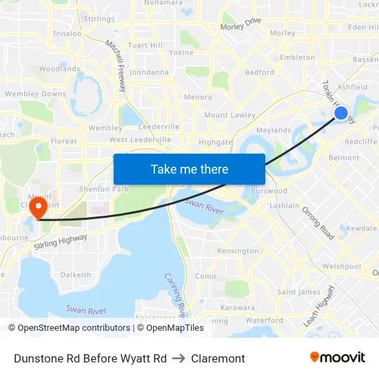 Dunstone Rd Before Wyatt Rd to Claremont map