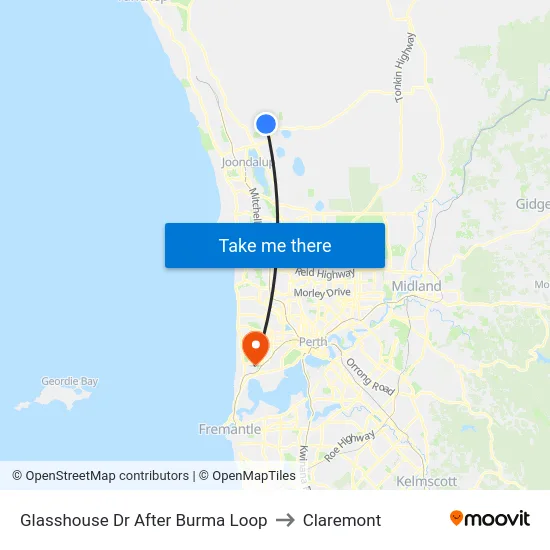 Glasshouse Dr After Burma Loop to Claremont map