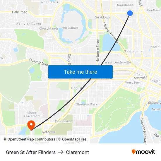 Green St After Flinders to Claremont map