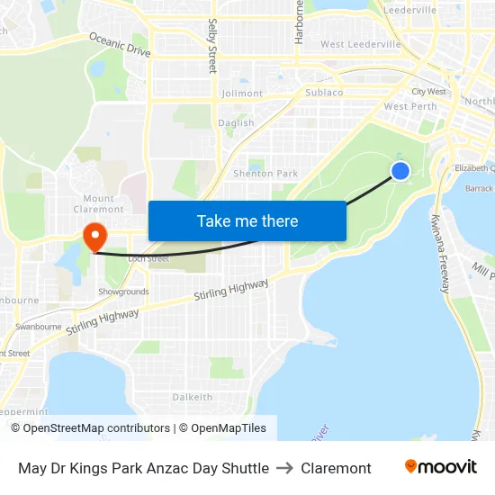 May Dr Kings Park Anzac Day Shuttle to Claremont map