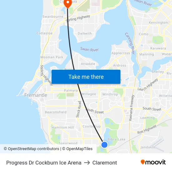 Progress Dr Cockburn Ice Arena to Claremont map