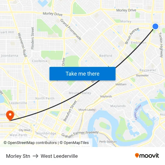 Morley Stn to West Leederville map