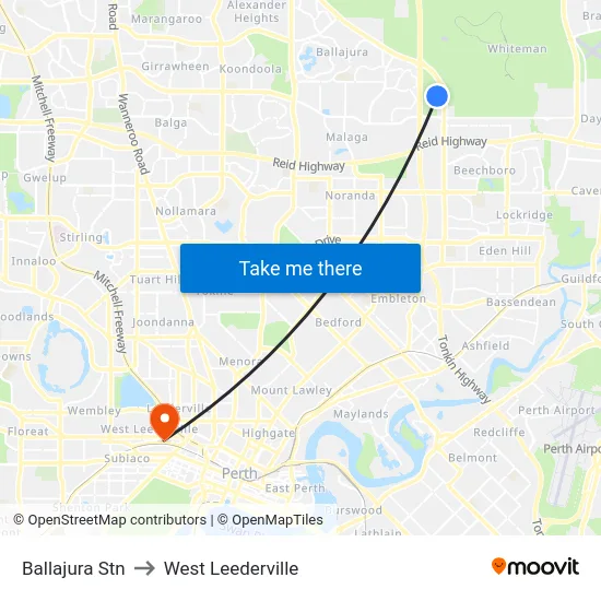 Ballajura Stn to West Leederville map