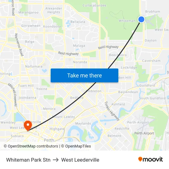 Whiteman Park Stn to West Leederville map