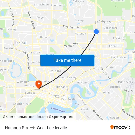 Noranda Stn to West Leederville map