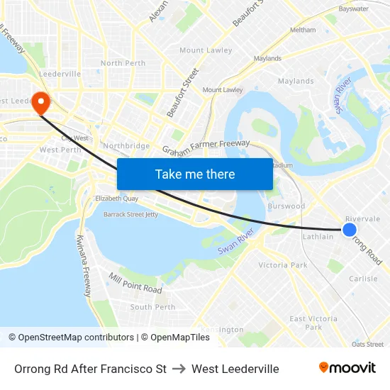 Orrong Rd After Francisco St to West Leederville map
