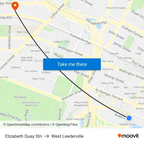 Elizabeth Quay Stn to West Leederville map