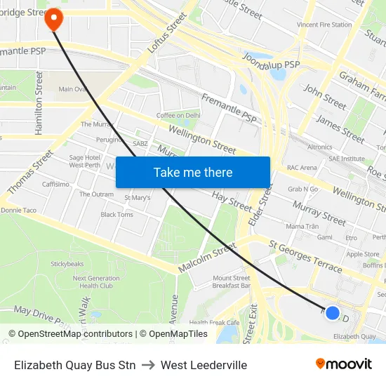 Elizabeth Quay Bus Stn to West Leederville map