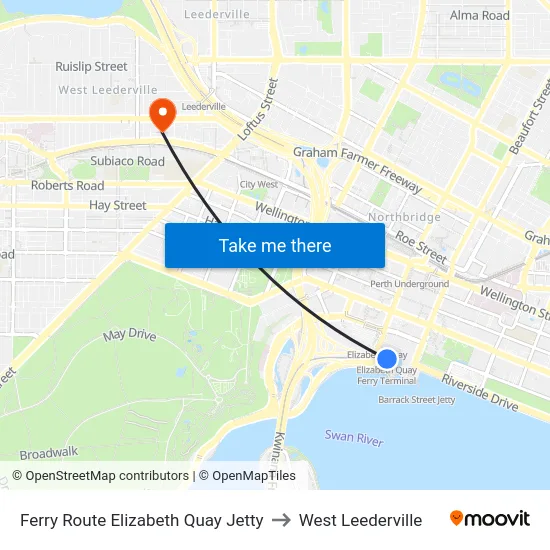 Ferry Route Elizabeth Quay Jetty to West Leederville map