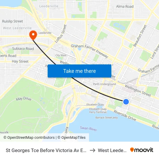 St Georges Tce Before Victoria Av Eastbound to West Leederville map