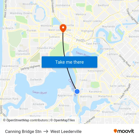 Canning Bridge Stn to West Leederville map