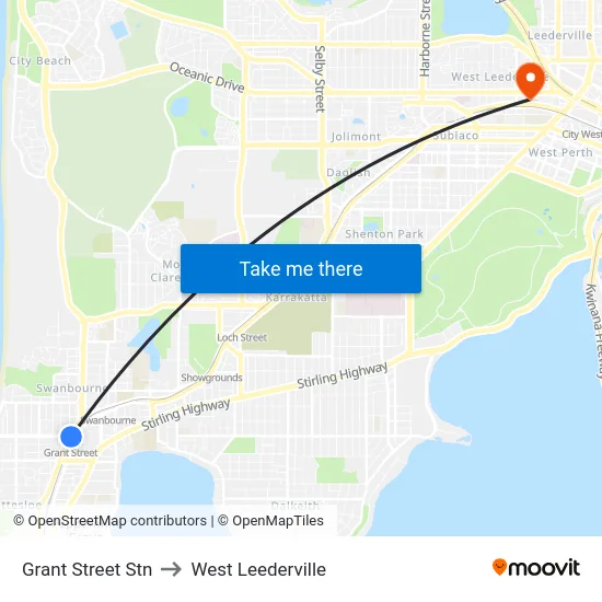 Grant Street Stn to West Leederville map