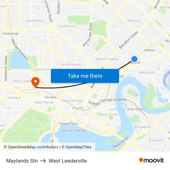 Maylands Stn to West Leederville map