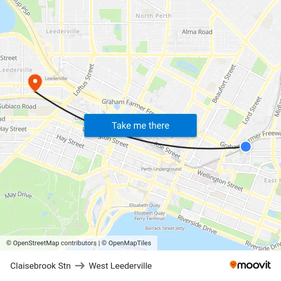 Claisebrook Stn to West Leederville map