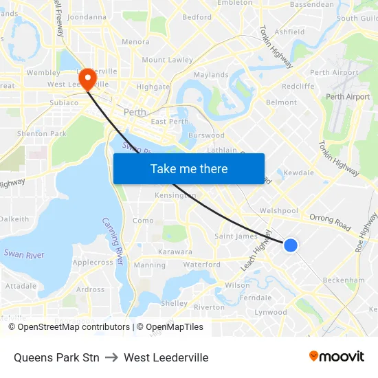 Queens Park Stn to West Leederville map