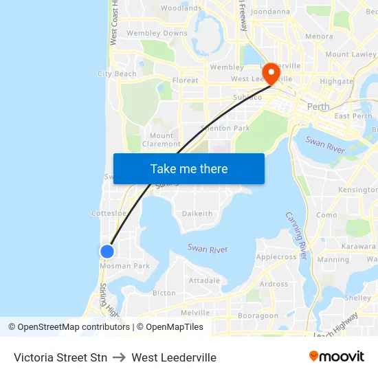 Victoria Street Stn to West Leederville map