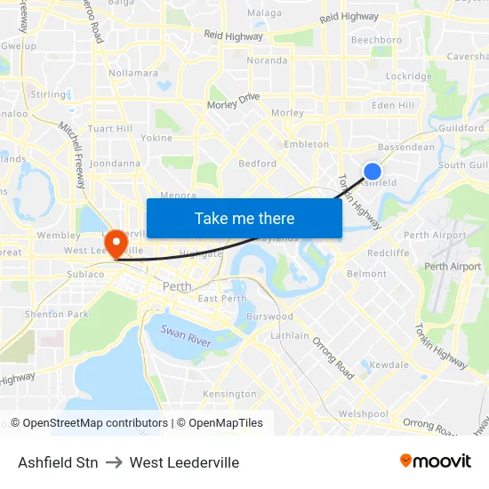 Ashfield Stn to West Leederville map