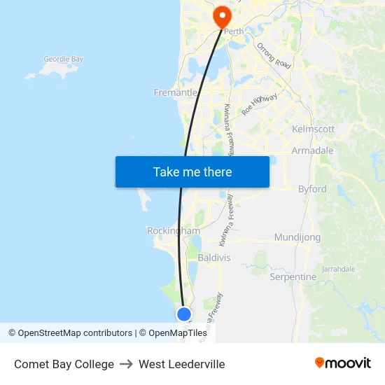 Comet Bay College to West Leederville map