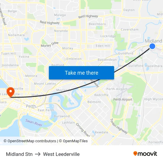 Midland Stn to West Leederville map