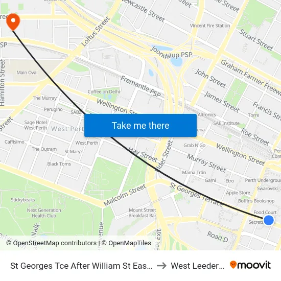 St Georges Tce After William St Eastbound to West Leederville map