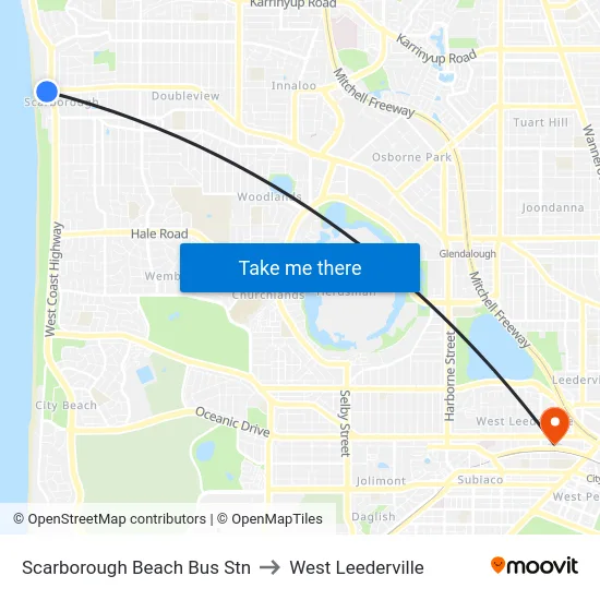 Scarborough Beach Bus Stn to West Leederville map